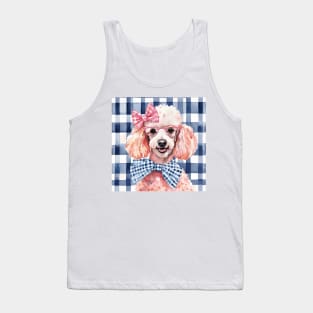 Poodle in pink glasses on blue gingham Tank Top